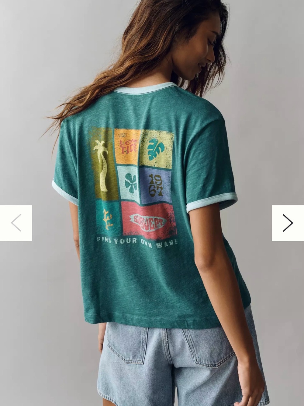 Anthropologie Pilcro Teal Tee with Colorful Surf Graphic - Worn Once!